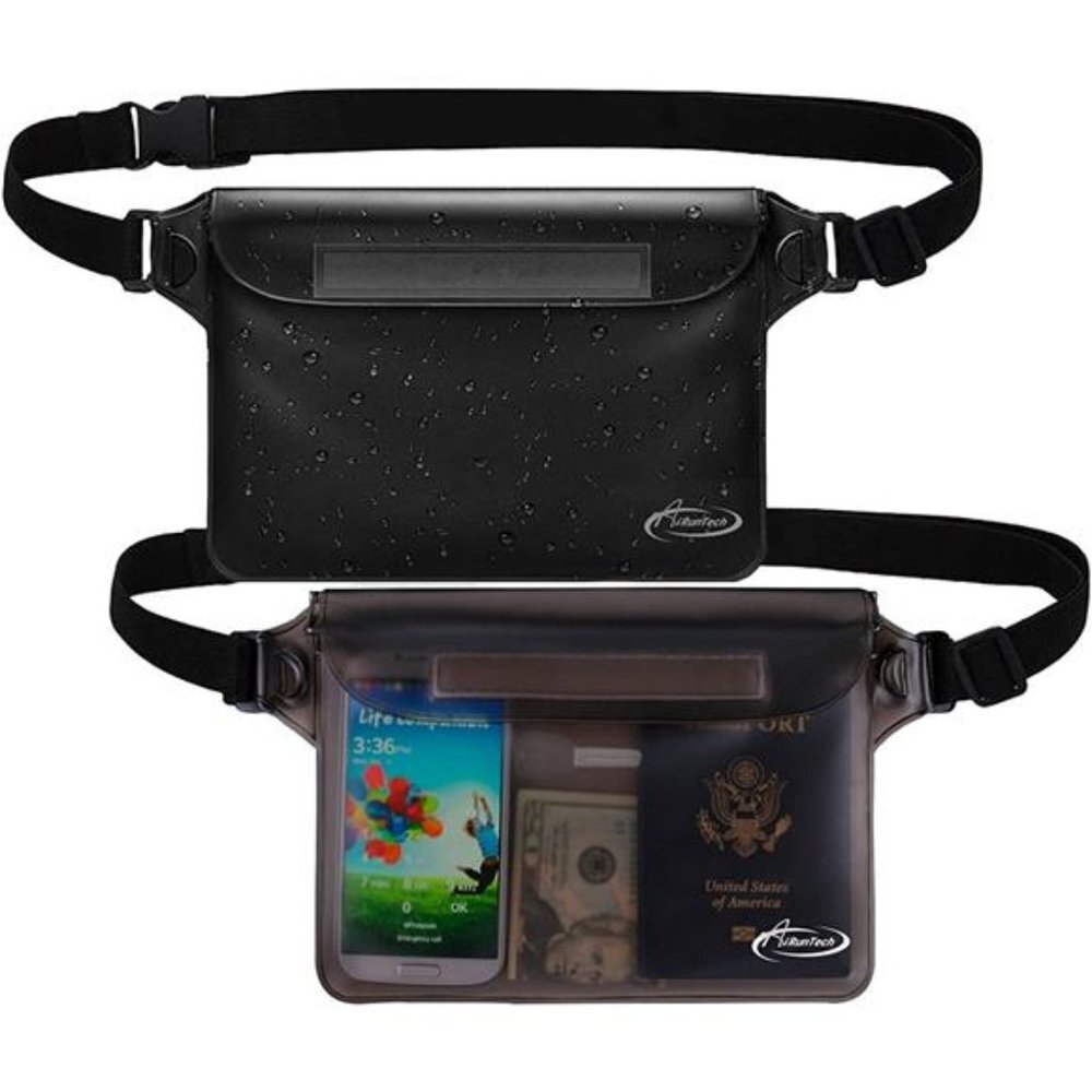2 Pack Waterproof Pouch with Waist Strap Bag, Gray & Black